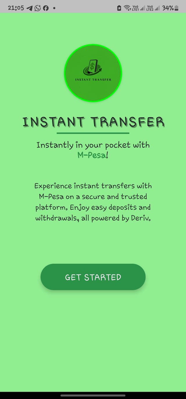 App screenshot 1 showing Instant Transfer interface