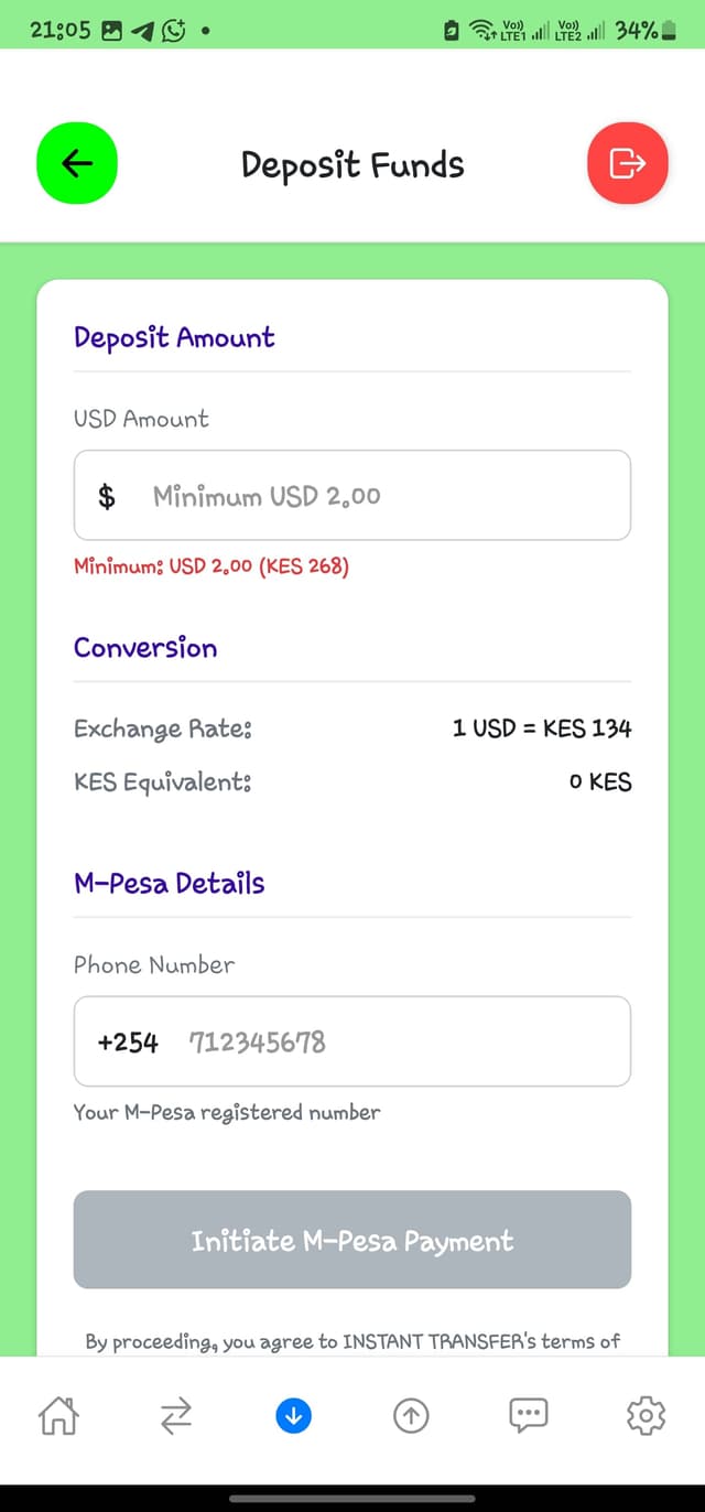 App screenshot 5 showing Instant Transfer interface
