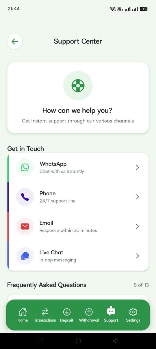 App screenshot 8 showing Instant Transfer interface